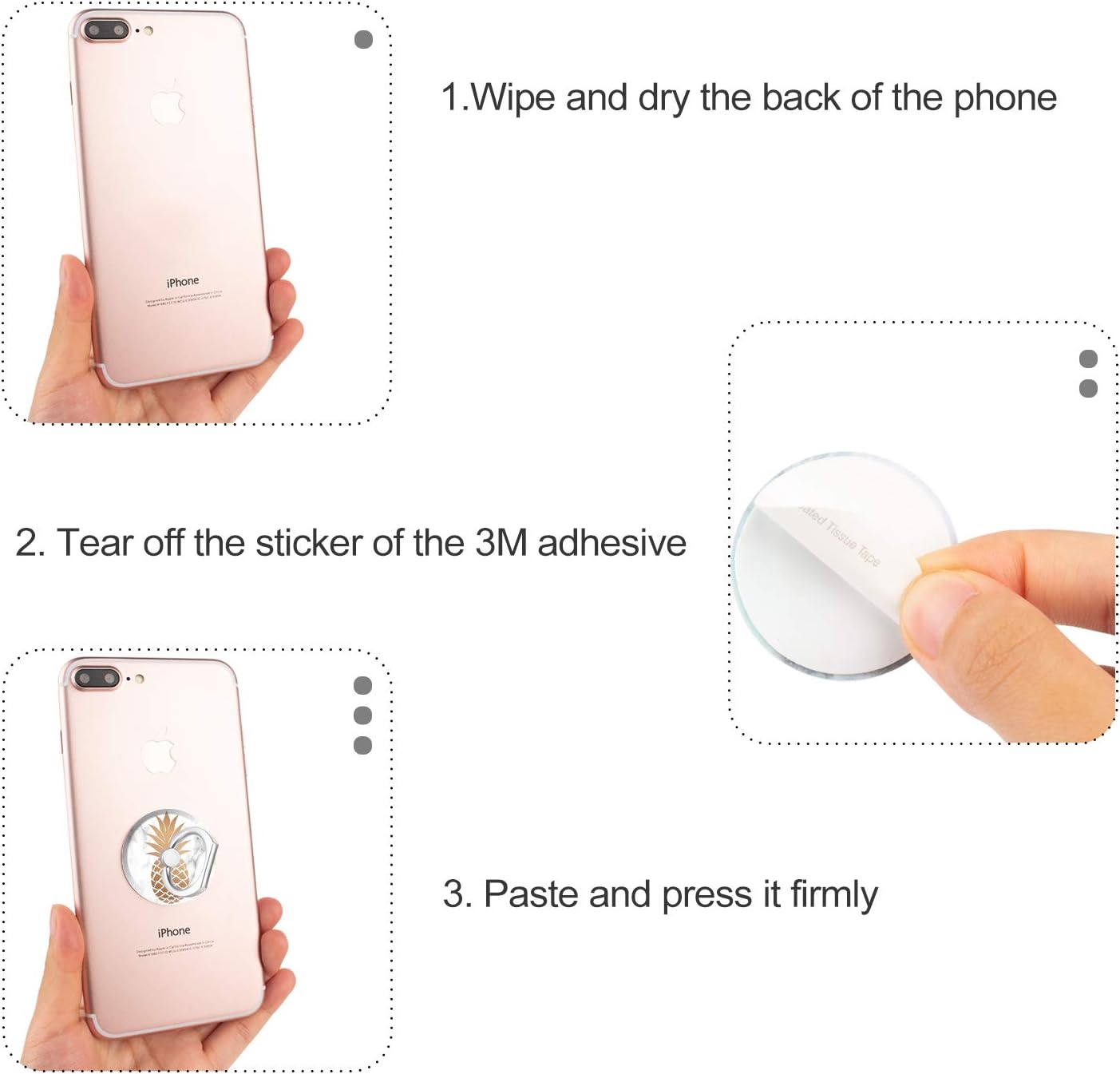 Bonoma Cell Phone Ring Holder, 3-Pack 360 Degree Rotating Universal Phone Ring Grip Finger Ring Stand Compatible with Smartphones and Tablets - Pineapple