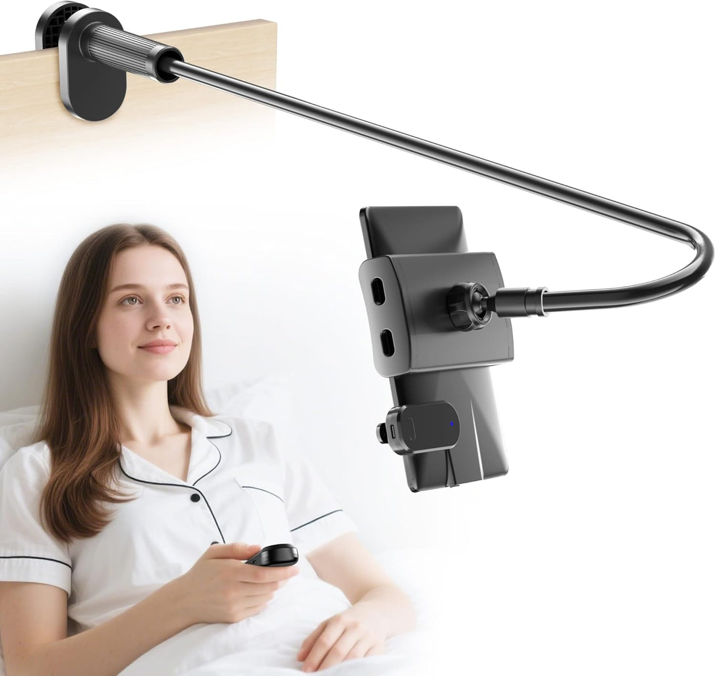 Gooseneck Tablet Holder for Kindle Reading in Bed with Page Turner Remote, Hands Free Desk Bedside Lazy Arm Stand for Kindle Accessories, Gifts for Readers
