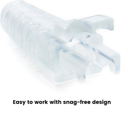 trueCABLE RJ45 Strain Relief Boots, Small 5.5 to 7.0mm Cut-to-Fit PVC Plug Cover, Transparent, 100 Pieces
