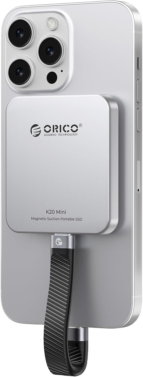 ORICO 2TB Magnetic External SSD, Aluminum Alloy, Up to 2000MB/s, 4K 120Hz ProRes HDR Record and Store, External Solid State Drive, Compatible with iPhone 16 Pro Max, Tablet, Computer - K20MINI