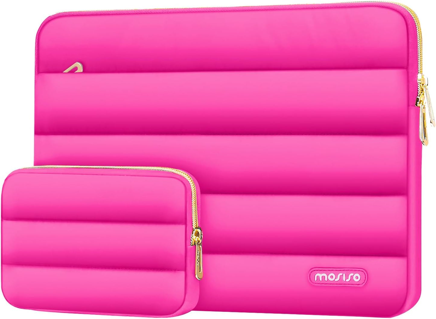 MOSISO 15-15.6 inch Laptop Case, 16 inch Puffy Laptop Sleeve Compatible with MacBook Pro 16, HP Dell ASUS Acer Toshiba Lenovo Notebook Computer, Polyester Horizontal Bag with Small Case, Rose Red