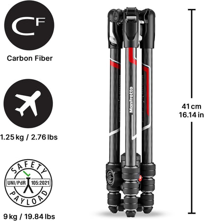 Manfrotto Befree Advanced Twist Camera Tripod Kit, Travel Tripod Kit with Fluid Head and Twist Closure, Portable and Compact, Carbon Camera Tripod for DSLR, Reflex, Mirrorless, Camera Accessories