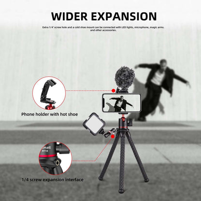 Famall Flexible Phone Tripod for GoPro, Mini Camera Stand with Remote, 1/4'' Screw with Phone Holder&Cold Shoe, Tripod Holder for iPhone Samsung Canon Nikon Sony Streaming Vlog Smartphone