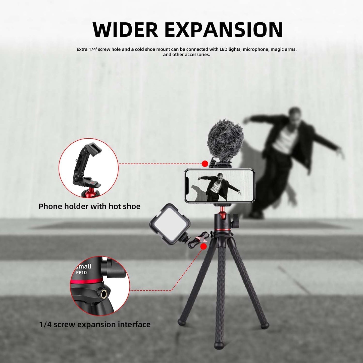 Camera Tripod, Famall Flexible Tripod Stand for Phone with Cold Shoe Phone Mount for iPhone Canon Nikon Sony Cameras