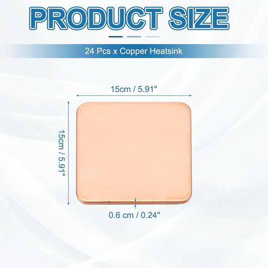 PATIKIL Copper Heatsink Pad Shims, 24 Pcs 15x15x0.6mm Copper Pad Shim IC Chipset GPU CPU Thermal Heatsink for Cooling Laptop Desktop Computer
