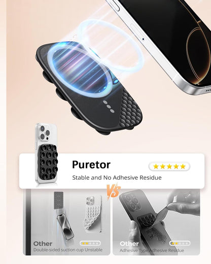 Magnetic Phone Suction Grip, Shower Phone Holder for MagSafe, Octo Phone Sticky Buddy Suction Grip for iPhone 16 15 14 13 12, Birthday Christmas for Women Black