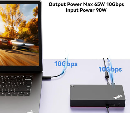 Thinkpad 40AY0090 Universal Hybrid USB-C with USB-A Docking Station for Lenovo Laptop, 3 External Displays, Comes with ITSPWR HDMI 4K Cable + DP Cable+ Cleaning Cloth