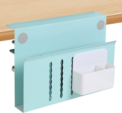 Desk Side Storage Organizer, Under Desk Laptop Holder Clamp on Table Shelf, No Drill Laptop Mount with Magnetic Pen Holder, Hanging Table Organizer for Office and Home