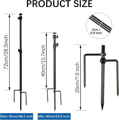 Trail Camera Mount,Height Adjustable (15.7"-28.3") & 360° Rotating Stake,Dual-Mode Base for Soft/Hard Ground Post,Game Cam Stand with 1/4"-20 Thread, Metal pole for Solar Panels,Hunting,Wildlife.3Pcs