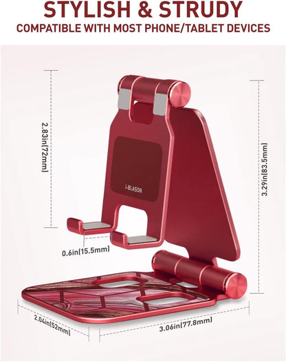 i-Blason Cell Phone Stand for Desk, Cell Phone Holder, Fits All Smart Phones, iPhone 16 15 14 13 Pro Max, Foldable Phone Stand Holder, Red