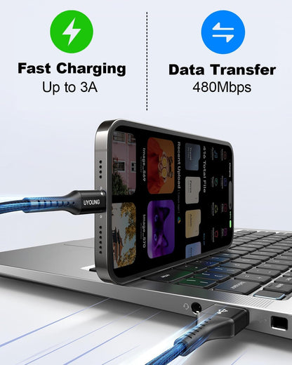 Multi Charging Cable 2Pack 6FT, 3 in 1 Charger Cable Braided Universal Phone Charging Cord with Lightning/Type C/Micro USB Ends, Multiple USB Cable for iPhone/Samsung/Google Cell Phones and More