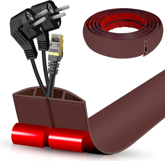 Floor Cord Cover Cavity 0.8"x0.37" Self Adhesive Cord Hider, 10FT Low Profile Cable Management, Extension Strip Protector for Wires, Prevent Cable Trips for Offices, Gyms, Exhibitions（Coffee）
