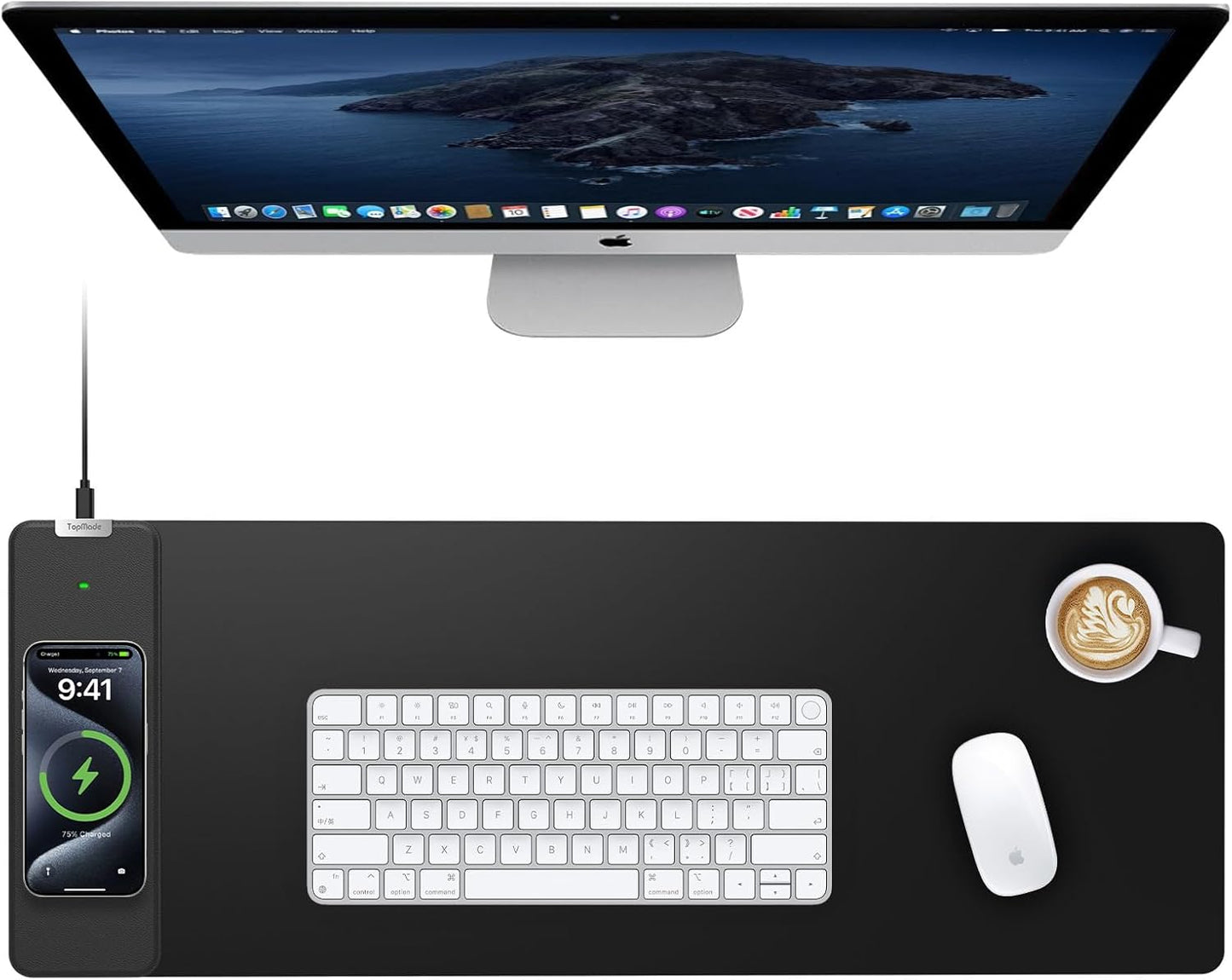 TopMade Wireless Charging Mouse Pad, Gaming Mousepad with Ultra-Smooth Surface, Non-Slip Base, Waterproof Computer Desk Pad, 31.5"x11.81" XL Large Desk Mat for MacBook, PC, Laptop