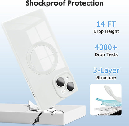 Designed for iPhone 15 Case Compatible with Magsafe Cover Camera Lens Protector Military Grade Protection Shockproof Soft TPU Slim Magnetic Phone Case for iPhone 15 White