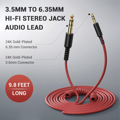 OneOdio 6.35mm to 3.5mm 6.6-9.8FT Stereo Adapter Cable Compatible with AMPs, Electronic Keyboards, Mixers, Guitars and Pro10/Pro30/Pro50 Headphones of OneOdio-Red