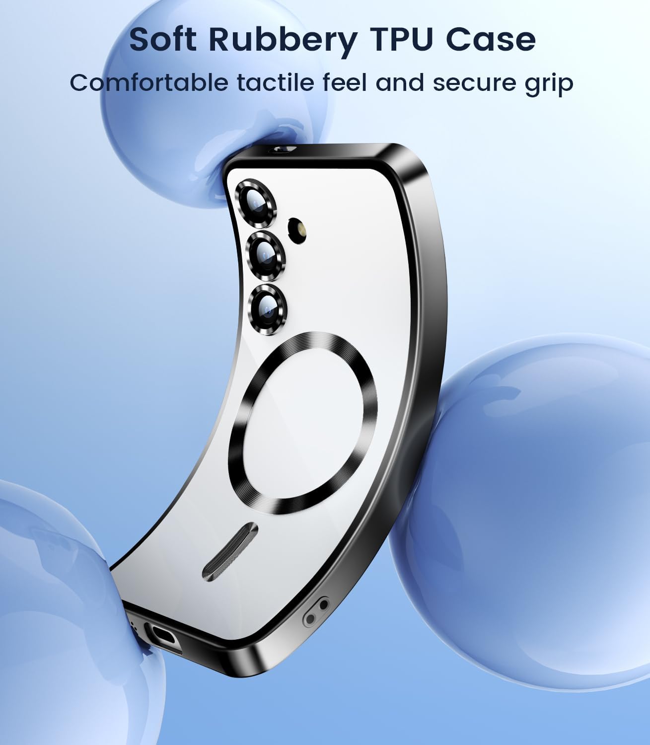 Slim Thin for Samsung Galaxy S25 Plus Case, Compatible with MagSafe, Built-in Camera Lens Protector, Shockproof Protective Phone Case, Soft Electroplated Clear Cover, Black