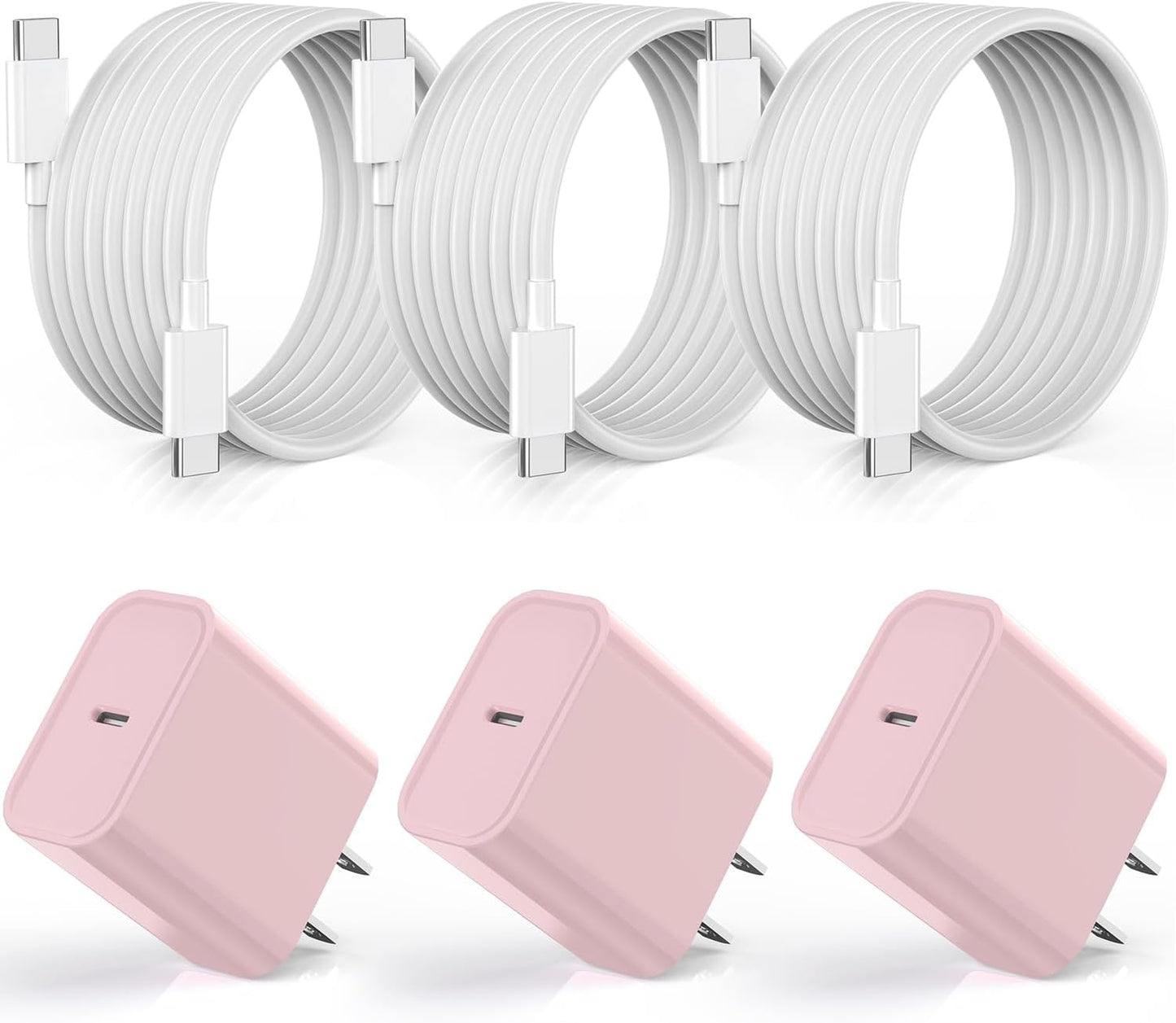 [Apple MFi Certified] iPhone 16 Pro Max Quick Charger,3Pack 20W USB C Wall Charger Block and 6 Feet USB C to USB C Fast Charging Cable for iPhone 16/16 Plus/Pro/Pro Max/iPhone 15/15 Pro Max/Plus(Pink)