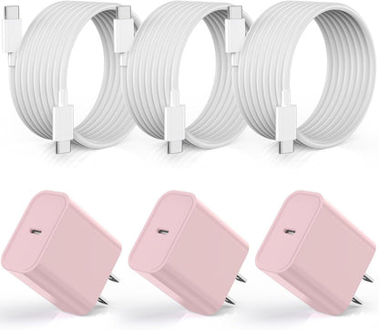 [Apple MFi Certified] iPhone 16 Pro Max Quick Charger,3Pack 20W USB C Wall Charger Block and 6 Feet USB C to USB C Fast Charging Cable for iPhone 16/16 Plus/Pro/Pro Max/iPhone 15/15 Pro Max/Plus(Pink)