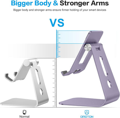 OMOTON Adjustable Tablet Stand for Desk, Upgraded Longer Arms for Greater Stability, T2 Tablet Holder with Hollow Design for Bigger Sized Phones and Tablets Such as iPad Pro/Air/Mini, Purple