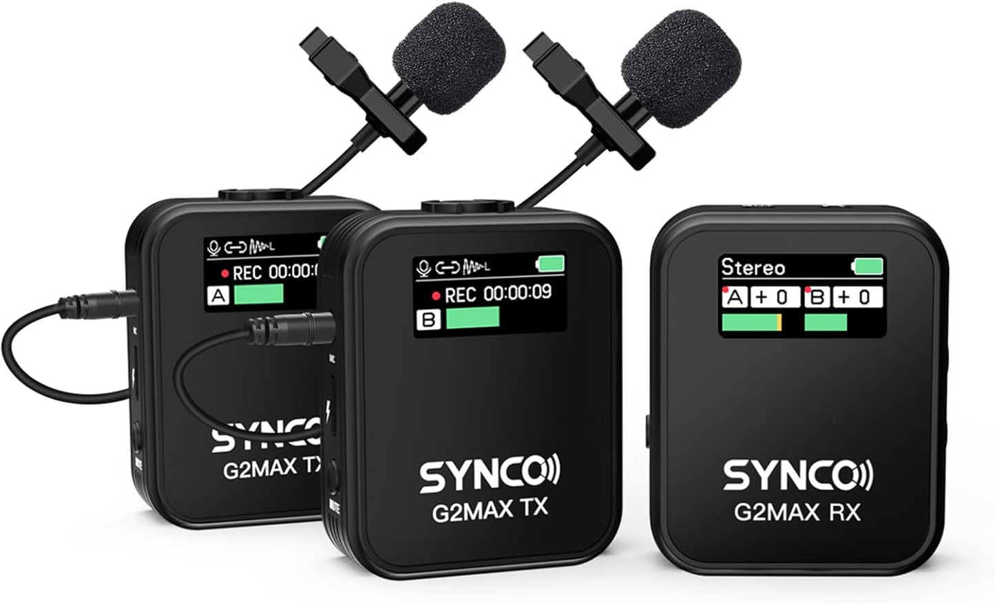 SYNCO Wireless Lavalier Microphone, G2(A2) MAX 2.4G Dual Transmitter 24 Hours Recording 656FT 8H for Online Class Vlog Stream YouTube for DSLR Phone Laptop, Professional-Lapel-Mics-for-Cameras