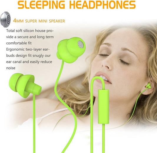 MAXROCK (TM Total Soft Silicon Headphones with Mic Sleep Travel Choice for Cellphones Tablets and 3.5mm Jack (Green)