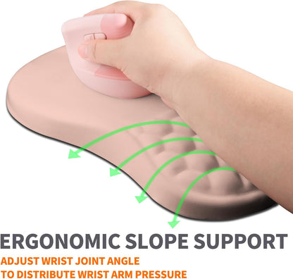 Ergonomic Joint Wrist Support Mouse Pad with Memory Foam Cushion Massage Bump, Carpal Tunnel Pain Relief Mousepad Slope Design for Wrist Rest, 11.8x7.9 in, Rose Pink