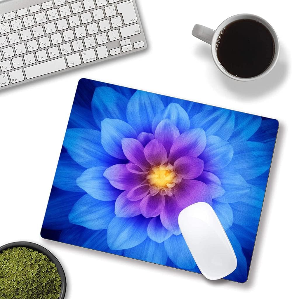 Blue Watercolor Lotus Flower Mouse Pad, Custom Design, 9.5x7.9 Inch, Non-Slip Rubber Base, Waterproof, Washable