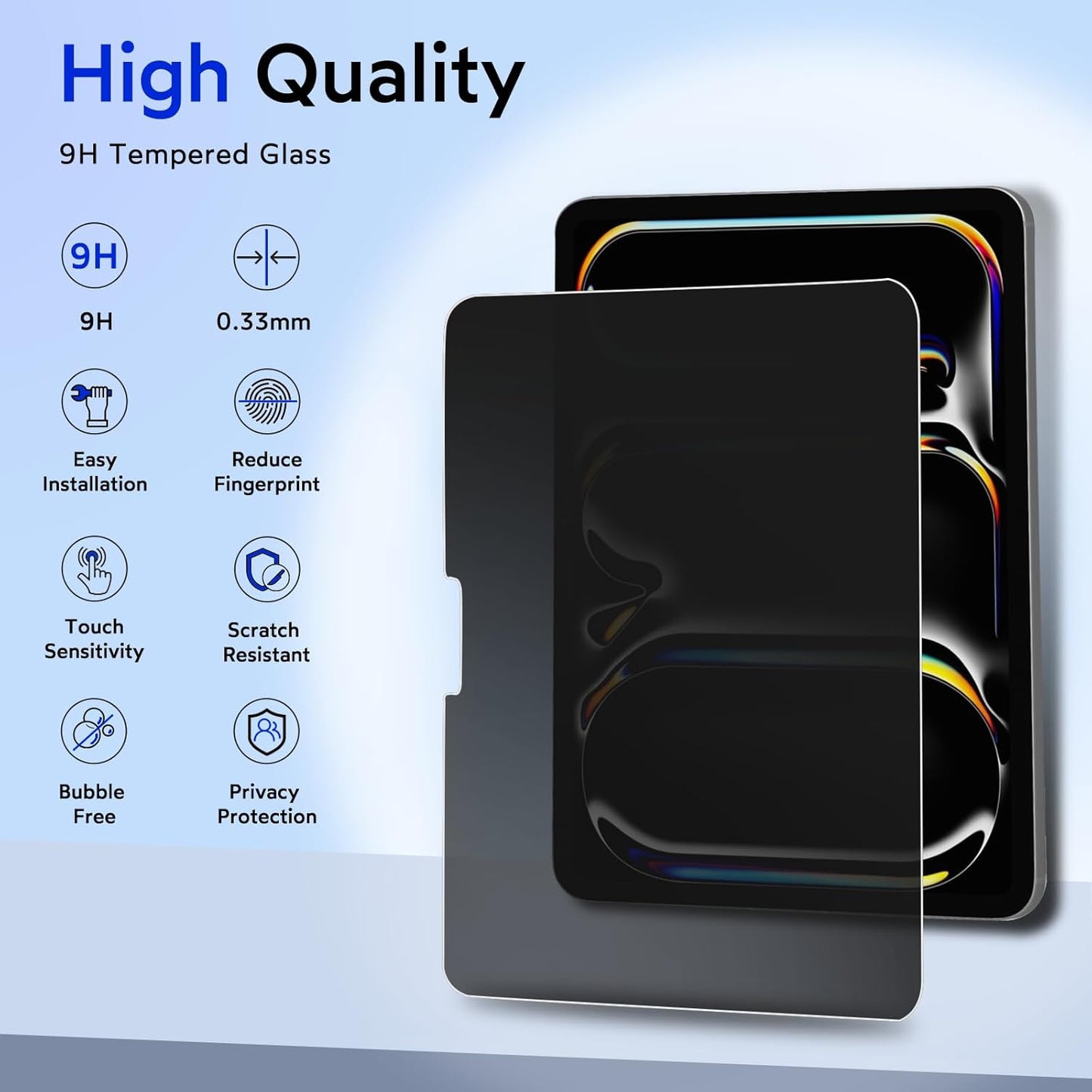 MOBDIK Privacy Screen Protector Compatible with iPad Pro 11 Inch M5 2025 / M4 2024, Anti Spy, 9H Tempered Glass, EZ Kit 1 Pack