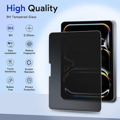 MOBDIK Privacy Screen Protector Compatible with iPad Pro 11 Inch M5 2025 / M4 2024, Anti Spy, 9H Tempered Glass, EZ Kit 1 Pack