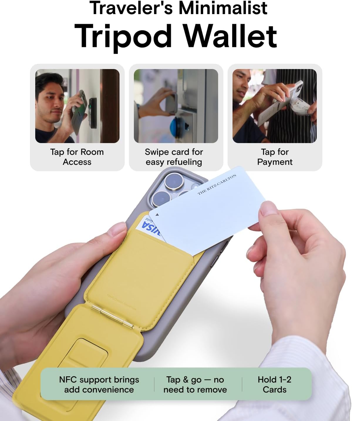 MOFT Phone Tripod Wallet for iPhone, Mulit-Angles, Lightweight Phone Stand, MOVAS Vegan Leather Magnetic Wallet, Strong Magnets, NFC Card Holder,Travel Essential, Panna Cotta (with Card Slot)