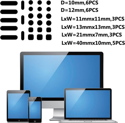 Universal Webcam Covers - Privacy Protection Accessory, No Residue Application, Safe Screen Closure - Dots,Squares and Bars, 26 Pieces - Black