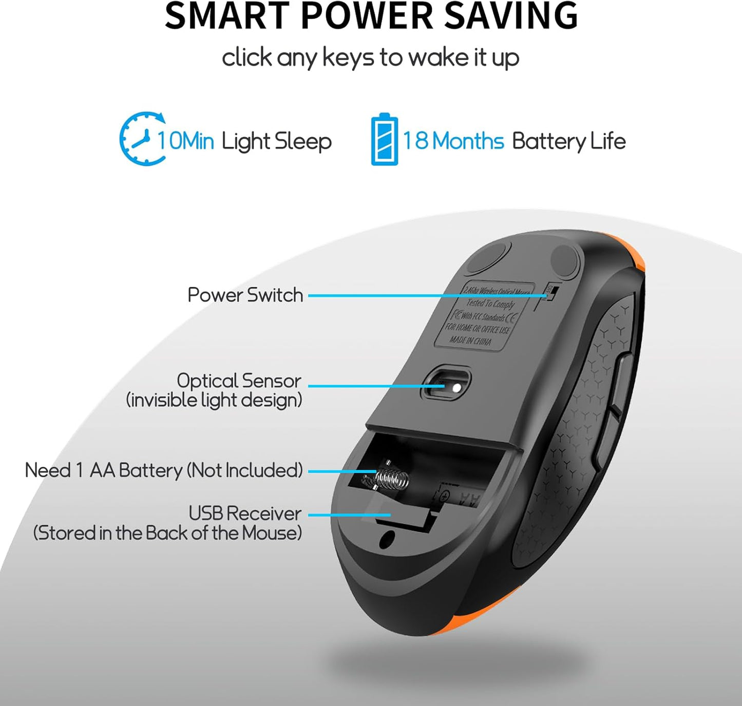 Wireless Mouse With Side Buttons Suitable for Laptops PC Chromebook Mac MacBook Silent Mouse with USB Nano Receiver 2400 DPI Anti Slip Scroll Wheel 6-Button Ergonomic Wireless Computer Mouse - Orange