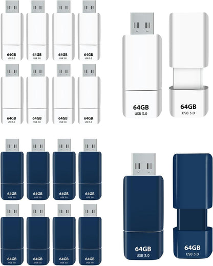 GIGASTONE 64GB Flash Drive (20 Pack) Z60NB USB 3.2 Gen 1, Ultra Fast, Retractable Capless Slider Design, Data Storage, Backup for PC/Mac/TV/Car Audio, USB 2.0/3.0/3.1 Compatible (Random Color)