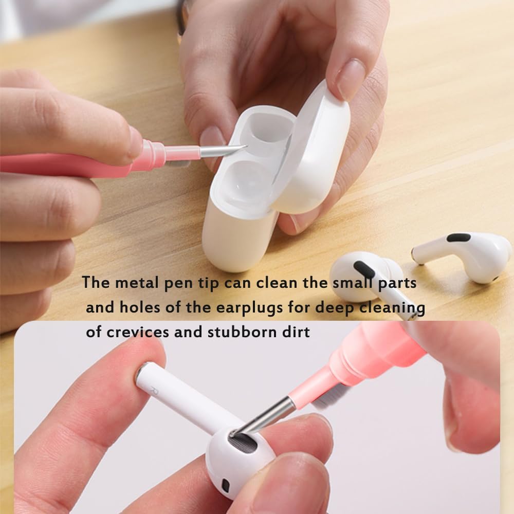 Cleaner Kit for Airpods,Earbuds Cleaning kit for Airpods Pro 1 2 3, Multi-Function Cleaning Tool with Brush Flocking Sponge for Wireless Earphones Bluetooth Headphones Case Camera and Phone (Pink)