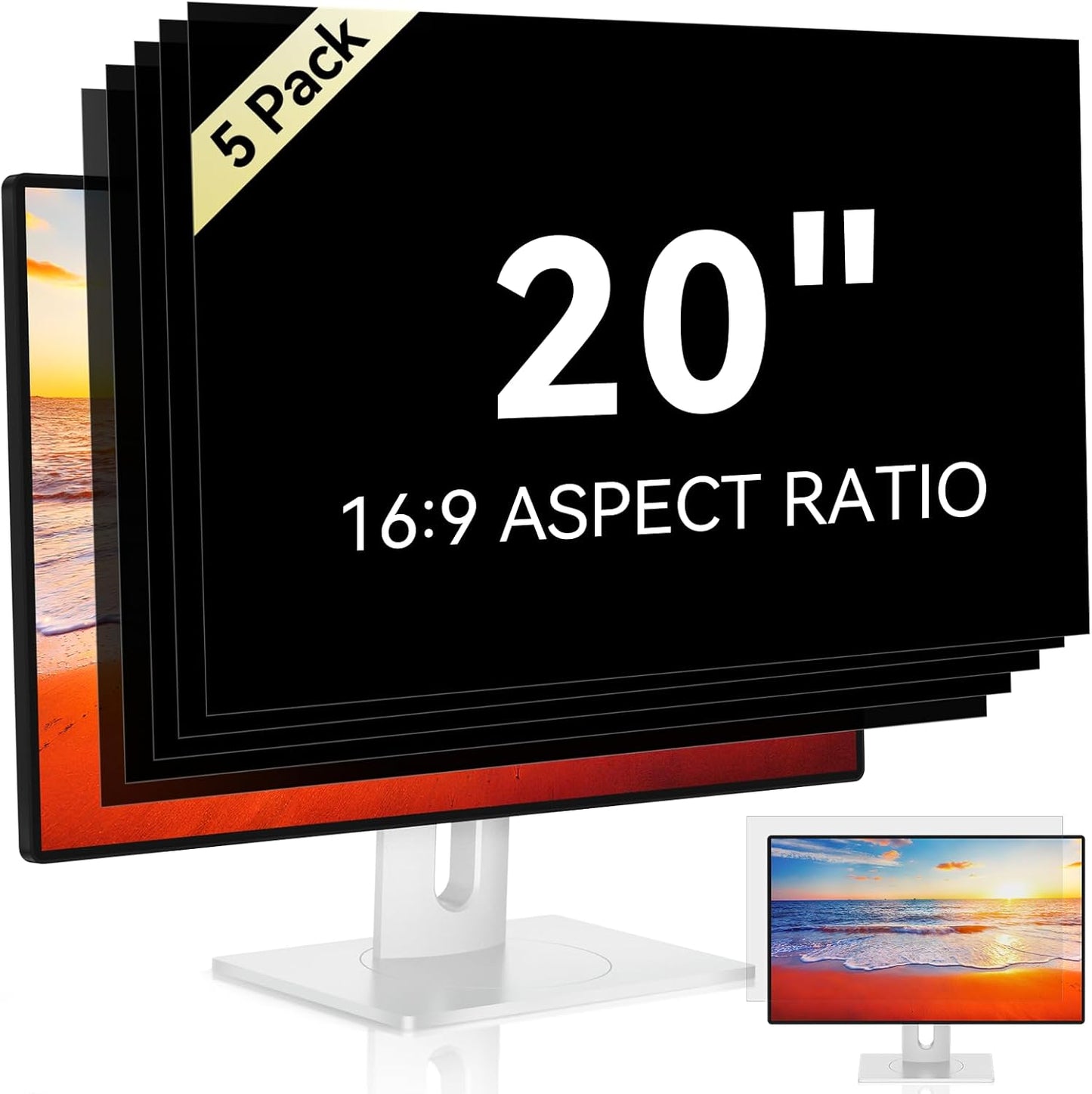 [5-Pack] 20 Inch Computer Privacy Screen for 16:9 Widescreen Monitor, Anti Glare Anti-UV Eye Protection Desktop PC LED Monitor Filter, Removable Anti-Scratch Screen Film 20in