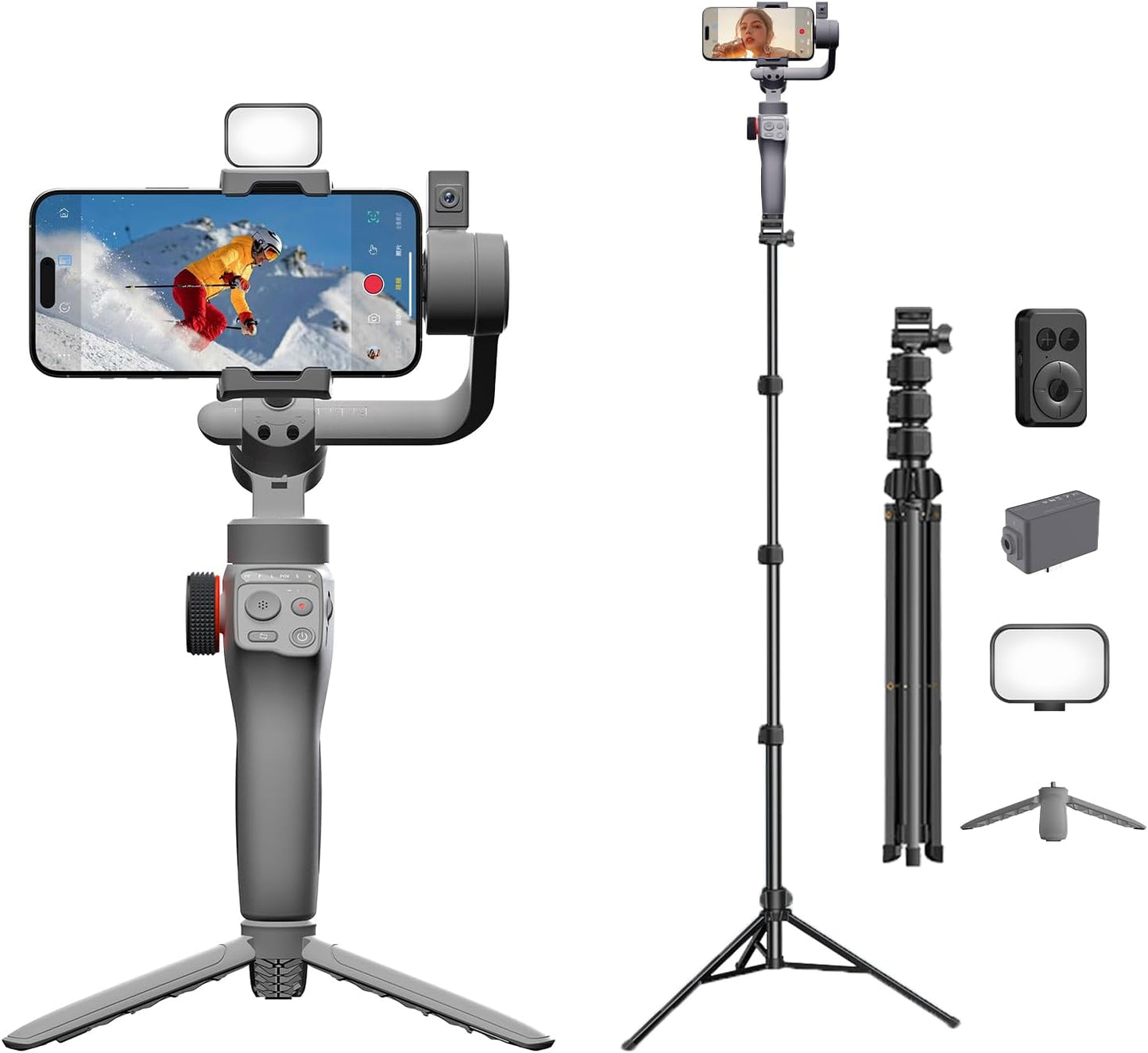 FUNSNAP C05 Kit Gimbal Stabilizer for iPhone with Extendable Tripod AI Tracking Sensor and Fill Light