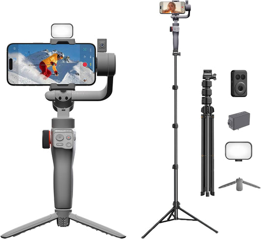 FUNSNAP C05 Kit Gimbal Stabilizer for iPhone with Extendable Tripod AI Tracking Sensor and Fill Light