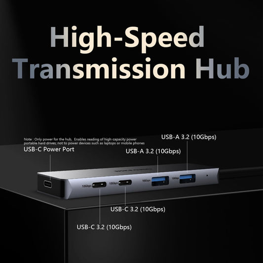 USB C Hub 10Gbps Adapter with 2 USB-C 3.2 & 2 USB-A Ports, Power Delivery, High-Speed Multiport Splitter for MacBook Pro, iPhone 16/15 Pro, Galaxy S23