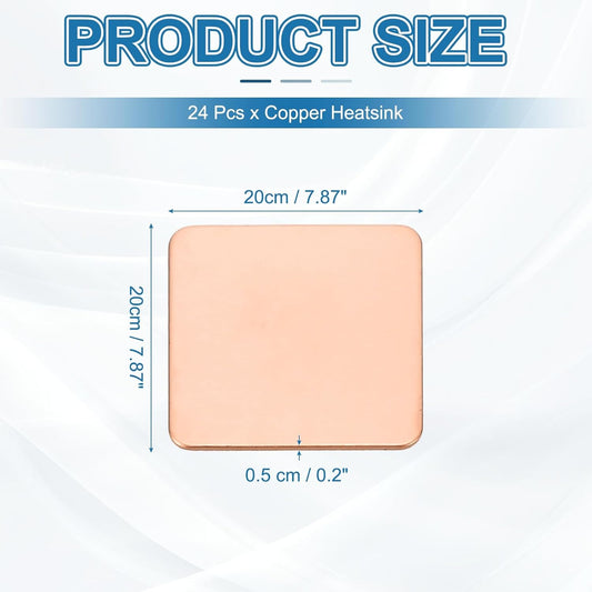 PATIKIL Copper Heatsink Pad Shims, 24 Pcs 20x20x0.5mm Copper Pad Shim IC Chipset GPU CPU Thermal Heatsink for Cooling Laptop Desktop Computer