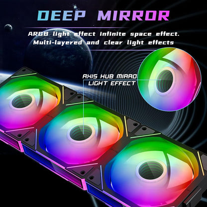 Jungle Leopard Interstellar V1 120mm Case Fan, Infinity Mirror Module Daisy-Chain 5V ARGB PWM PC Fan Triple Pack Suitable for Computer Case & CPU Cooling(Black-3 Pack)