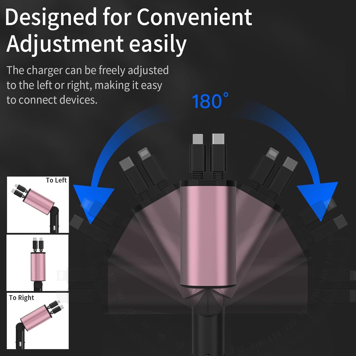 Retractable Car Charger, 4 in 1 Fast Charging 69W Cigarette Lighter Adapter Compatible with iPhone 16,Retractable Phone Charger Compatible with iPhone 16 15 14 13 12 11 Pro Max,Galaxy S25 S24,Pixel 9