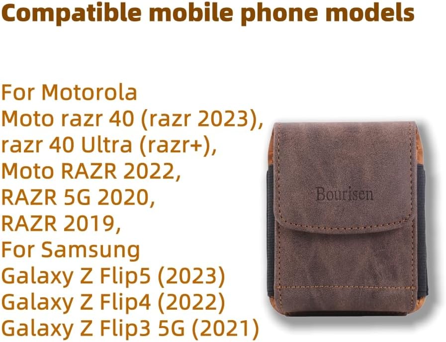 Universal Phone Holster Phone Pouch Case Belt Clip Belt Loops Card Slot Faux Leather for Man for Samsung Galaxy Z Flip 5/4/3 Motorola Razr Plus Razr+ 2023 (Brown&Yellow, XS(3.7"x3.1"x1.1"))