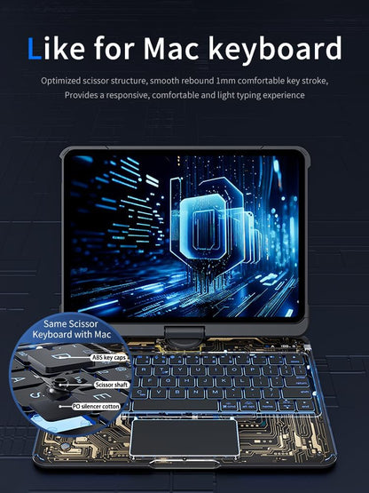 KARTICE Transparent 360 Keyboard Case with Wireless Keyboard for iPad Air 11 Inch 2024, 10.9" iPad Air 5th/4th, 11" iPad Pro 4/3/2/1 360° Rotating Stand