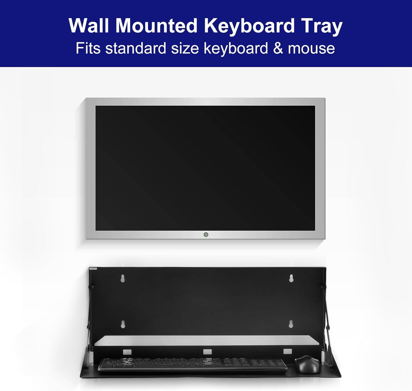 2 Pcs 24 Inch Keyboard Wall Mount Foldable Fits Standard Computer Keyboard Mouse Stand Tray Organizer for Small Offices Apartments, Easy Installation with 4 Screws (Black)