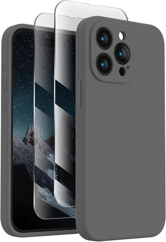 FireNova Designed for iPhone 15 Pro Max Case, Silicone Upgraded [Camera Protection] Phone Case with [2 Screen Protectors], Soft Anti-Scratch Microfiber Lining Inside, 6.7 inch, Space Gray