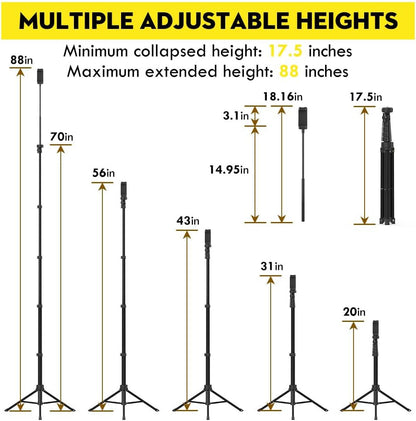 Aureday 88’’ Flexible Phone Tripod with 14.95’’ Gooseneck, Remote and Phone Holder, Overhead Cell Phone Stand＆Selfie Stick for Video Recording, Compatible with iPhone Android Phone, Camera