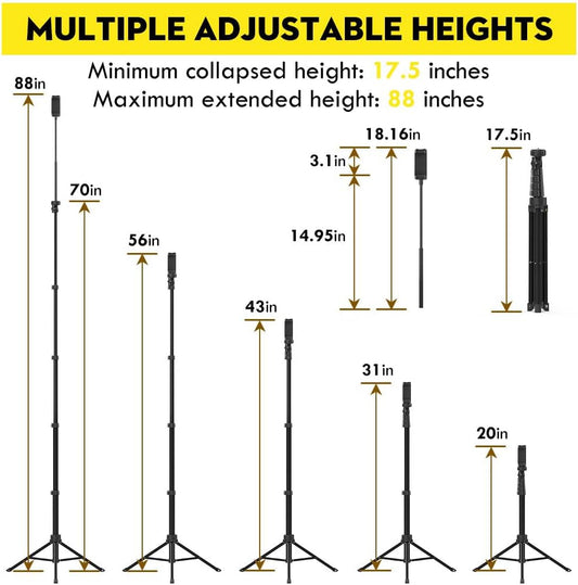 Aureday 88’’ Flexible Phone Tripod with 14.95’’ Gooseneck, Remote and Phone Holder, Overhead Cell Phone Stand＆Selfie Stick for Video Recording, Compatible with iPhone Android Phone, Camera