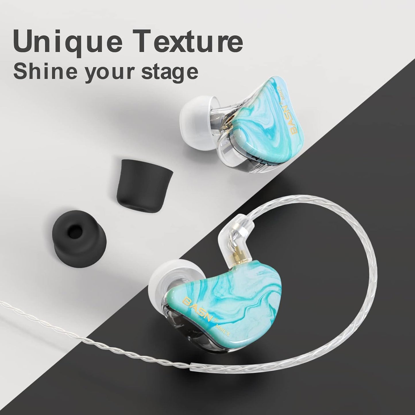 BASN MMCX in Ear Monitor Headphones,Triple Driver IEM in-Ear Earphone for Musician Drummer, Noise-Isolation HiFi Stereo Earbuds with Two Detachable Cables(Bluish White)