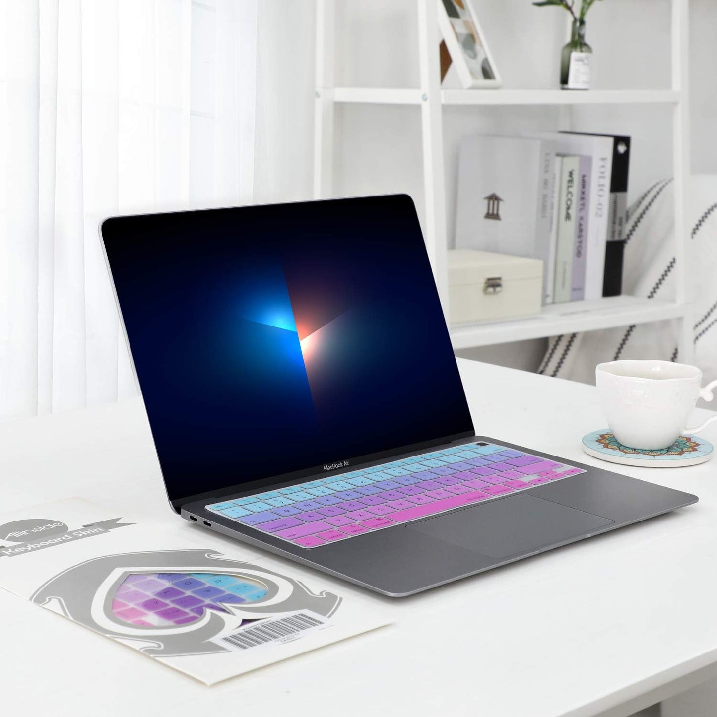 Allinside Silicone Keyboard Cover for New MacBook Air 13 inch A2179 Released in 2020 with Touch ID and Retina Display US Version, Ombre Blue Pink