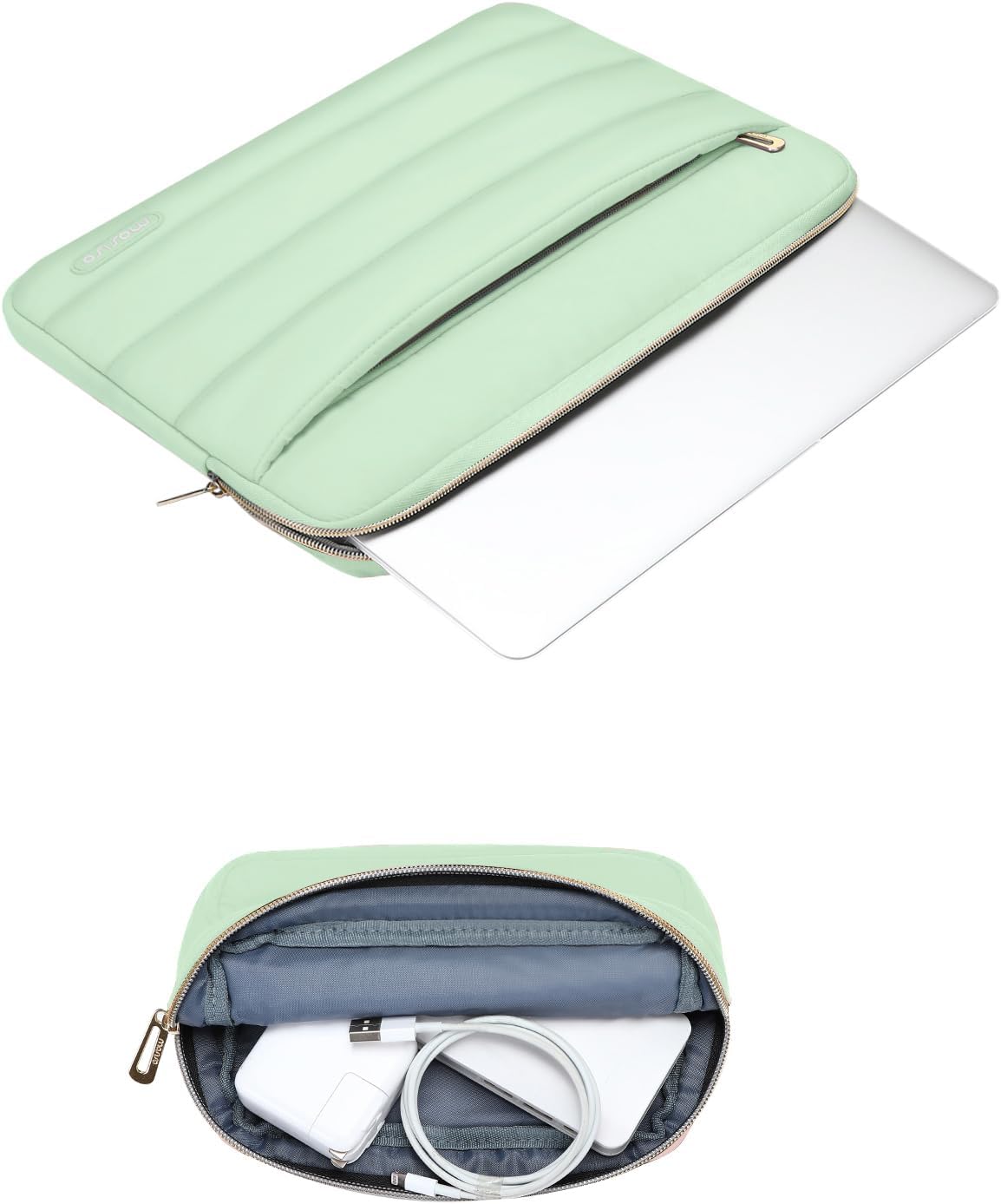 MOSISO 13.3 inch Laptop Case, 13-13.3 inch Puffy Laptop Sleeve Compatible with MacBook Air 13 13.6 M4 M3 M2 M1/Pro 13/Pro 14, HP Dell ASUS Lenovo,Polyester Horizontal Bag with Small Case, Mint Green